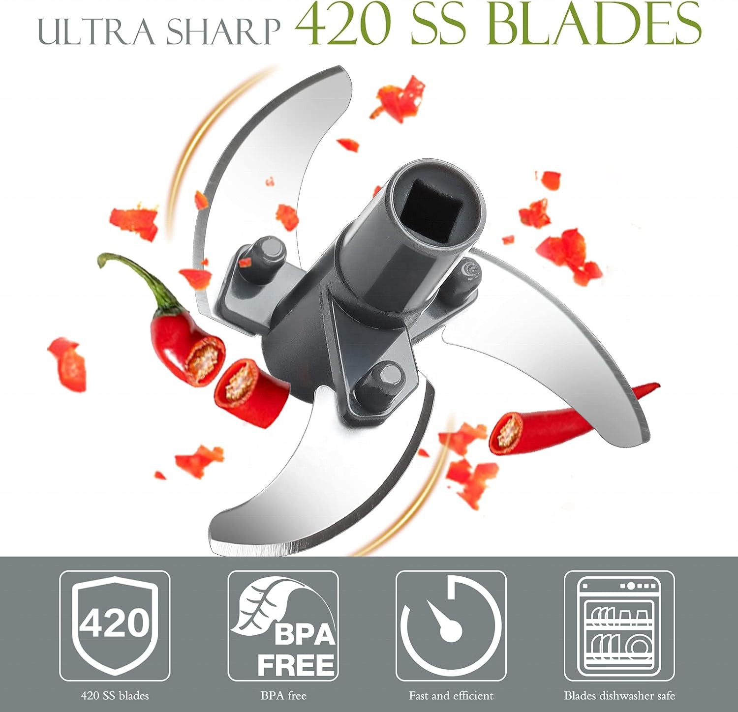 Manual Hand Chopper Blender(450ml 3 Blades) - Image 3