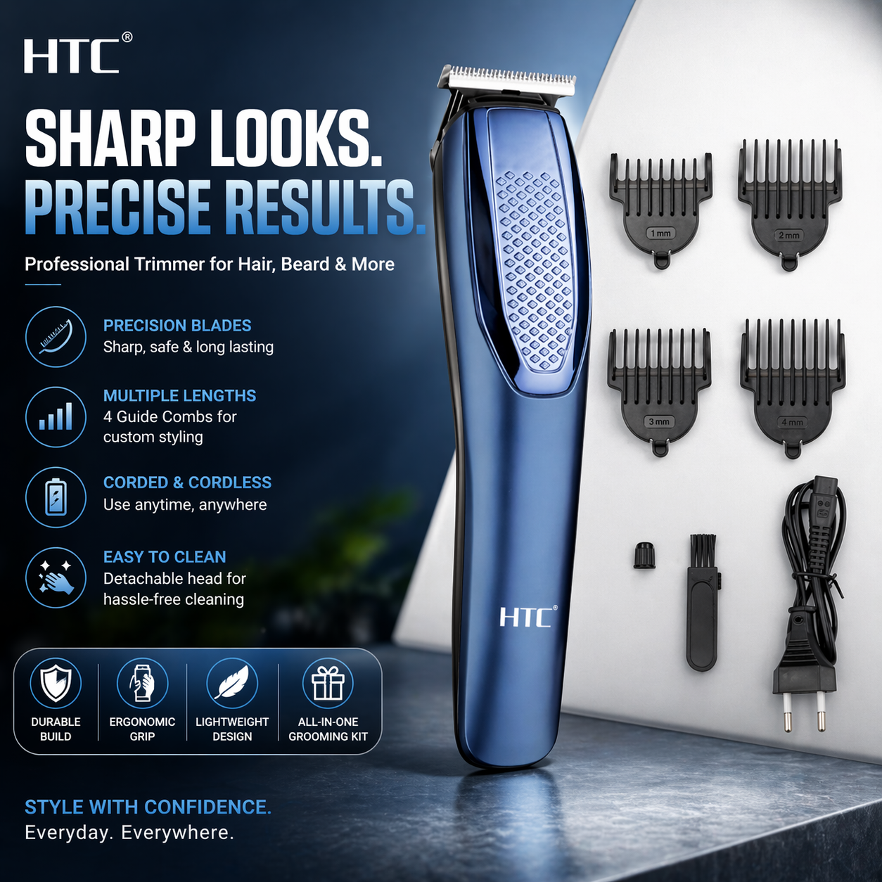 Professional Hair Clipper Trimmer for Men-HTC AT-(1210) - Image 3