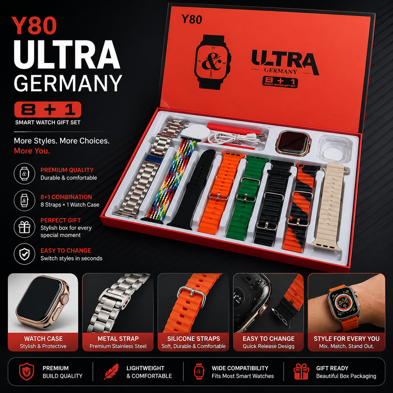 Y80 Ultra Smart Watch (6+1 Strap Combo Set)