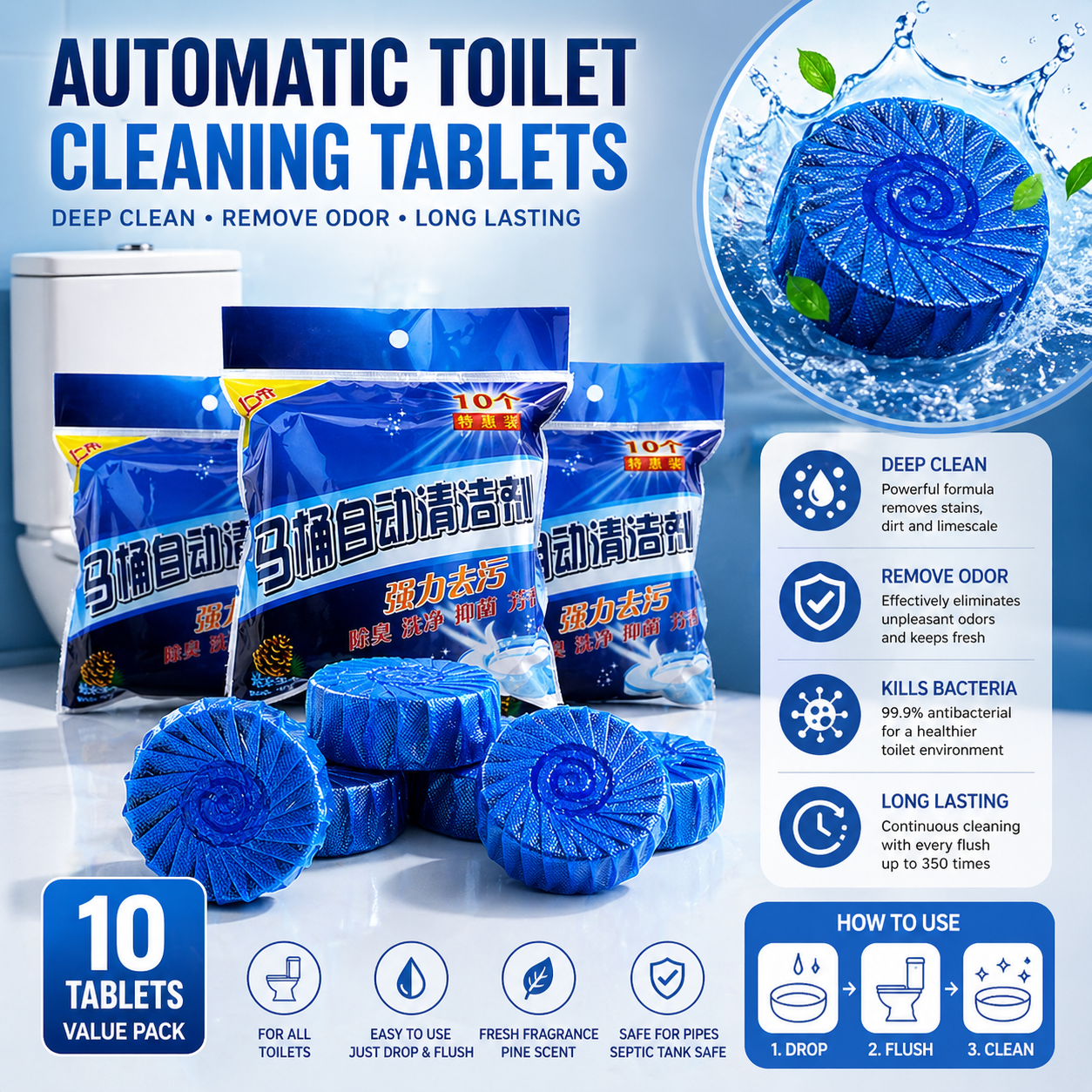 Blue Commode Cleaning Tablet। লেবুর ঘ্রাণের সুবাস ছড়ায়