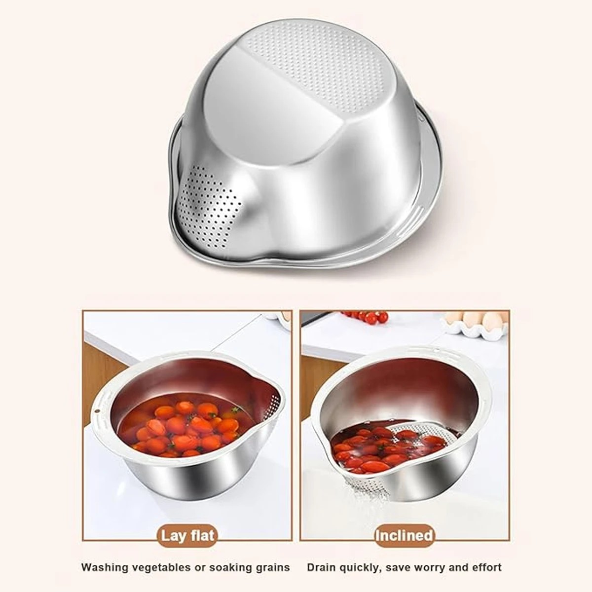 Rice Washing Machine Strainer Bowl - 304 Stainless Steel Rice Sharpener Bowl - Image 3