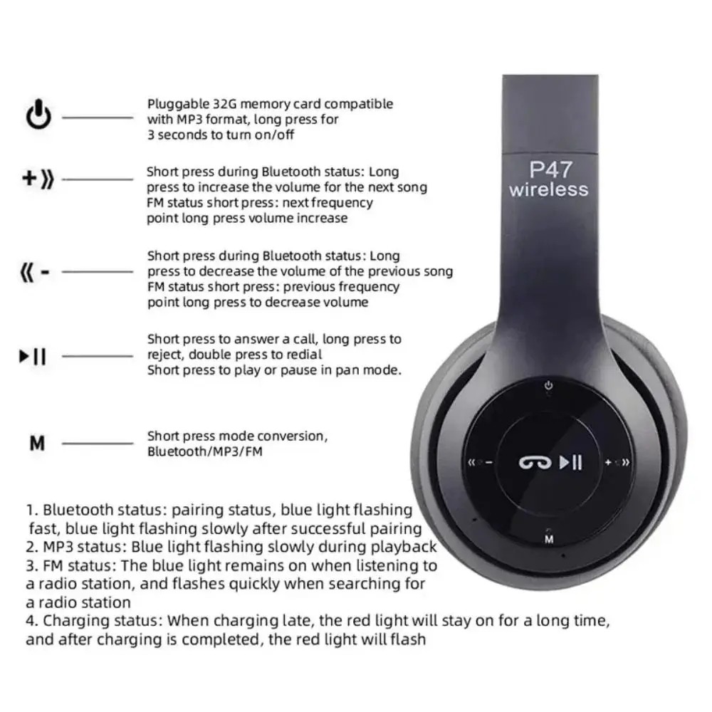 P47 Wireless Bluetooth Stereo Headphone - Image 2