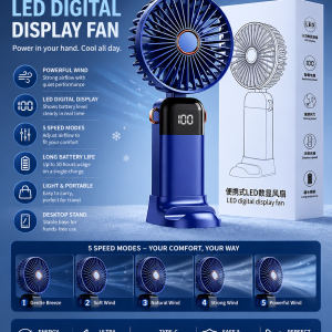 Mini USB Fan with Digital Display | মিনি ইউএসবি ফ্যান রিচার্জেবল 5 স্পিড (বেস ও ডিজিটাল ডিসপ্লে সহ)