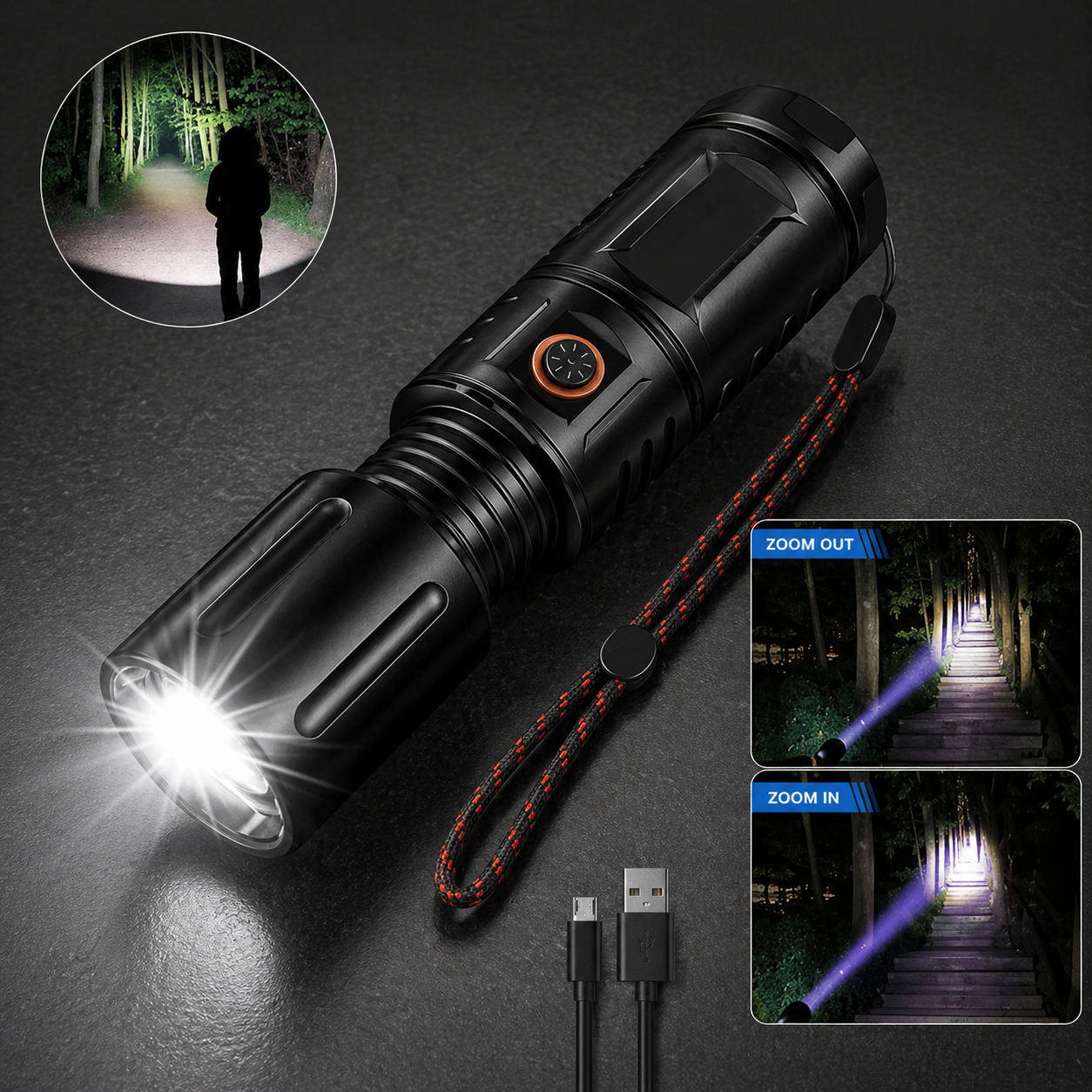 Jumbo LED Zoom Flashlight (10000mAh x Made in Japan) | জুম্বো LED জুম লাইট ওয়াটারপ্রুফ ও ক্যাবলসহ