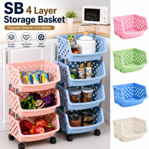 Storage Basket Multifunctional, 4 Layer High Capacity, Durable ,Stackable, Hollow-Out Household Storage Rack_000376