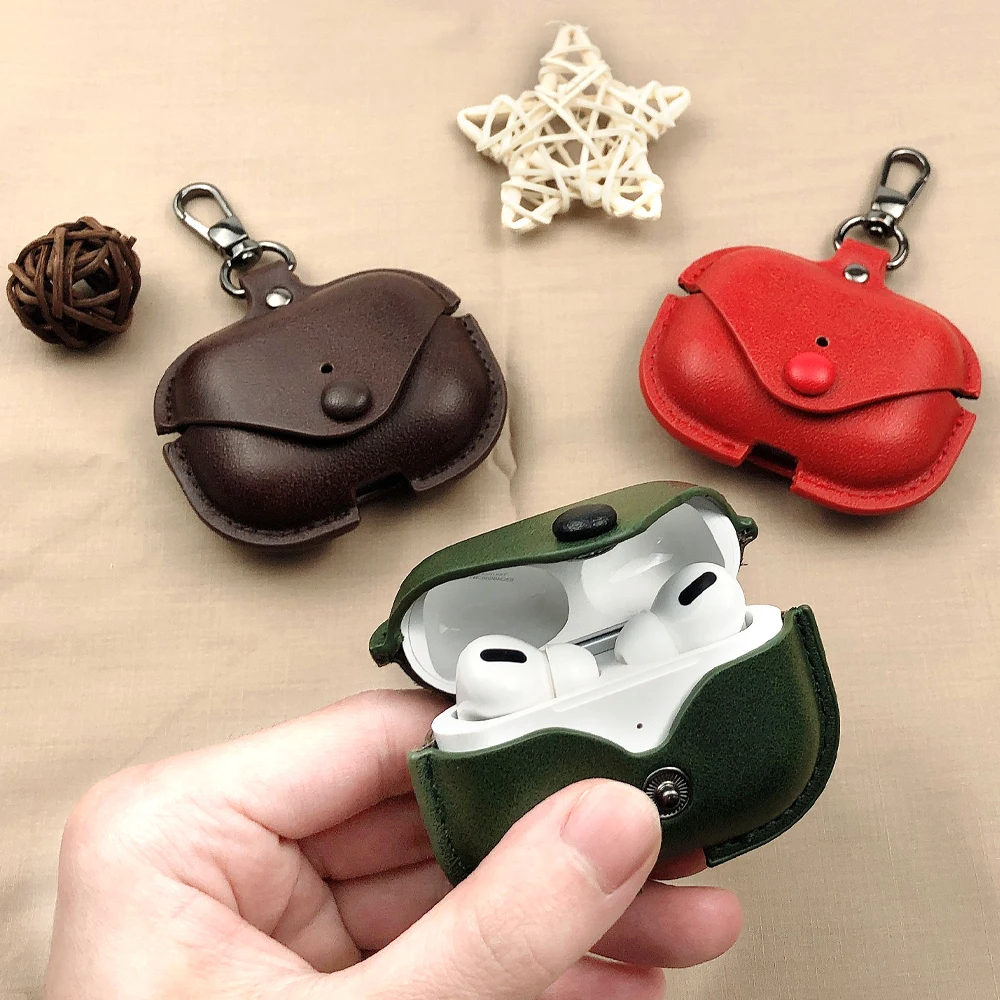 Luxury PU Leather Bluetooth Earphone Case Protective Cover for Airpods 1 2 3 Cases Charging Box with Hooks - Image 3