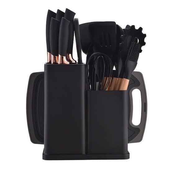 19 Pieces Kitchen Utensils and Knife Set with Block Silicone Cooking Utensils - Image 2